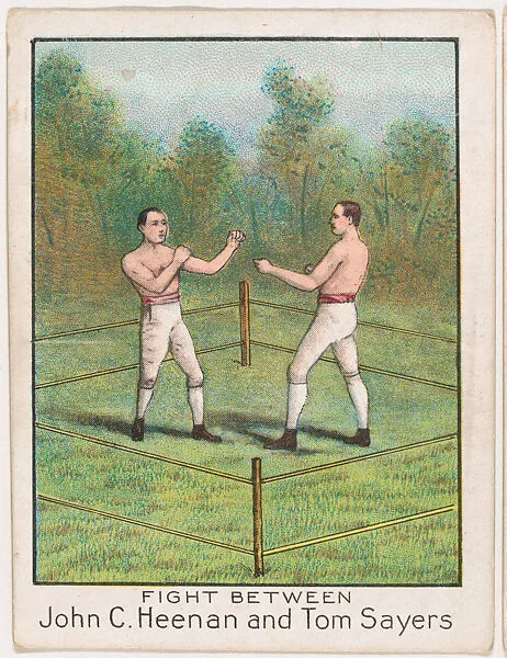 Fight between John C. Heenan and Tom Sayers, from the Champion Athlete and Prize Fighter series (T220), issued by Mecca and Tolstoi Cigarettes — Mecca Cigarettes|Tolstoi Cigarettes