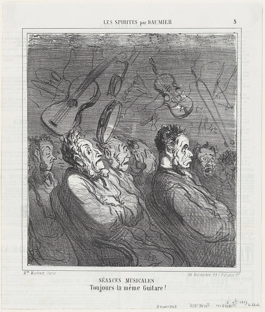 Musical séances, always the same song!, from 'The spiritualists,' published in Le Charivari, November 8, 1865 — Aaron Martinet|Destouches|Honoré Daumier