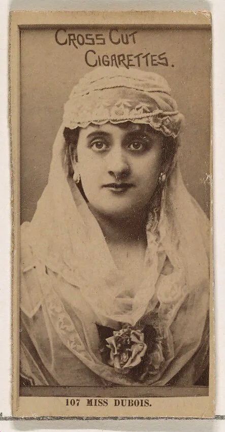 Card Number 107, Mrs. Dubois, from the Actors and Actresses series (N145-2) issued by Duke Sons & Co. to promote Cross Cut Cigarettes — W. Duke, Sons & Co.