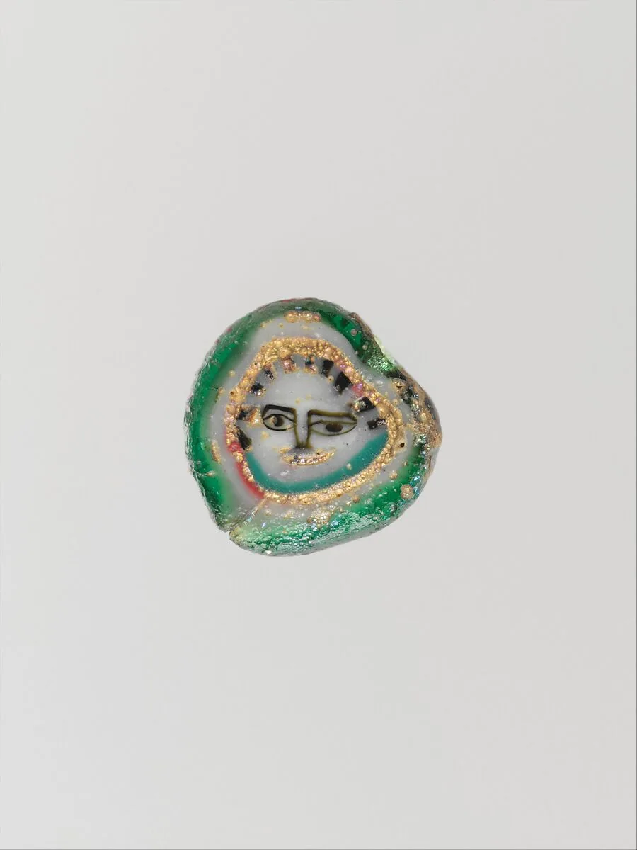 Glass mosaic face bead — Unknown