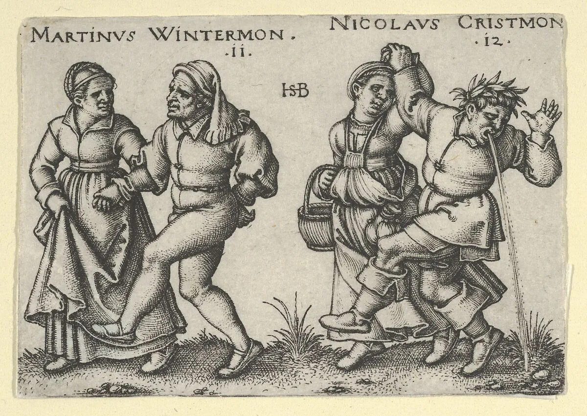 November and December from "The Peasants' Feast" or "The Twelve Months" — Sebald Beham