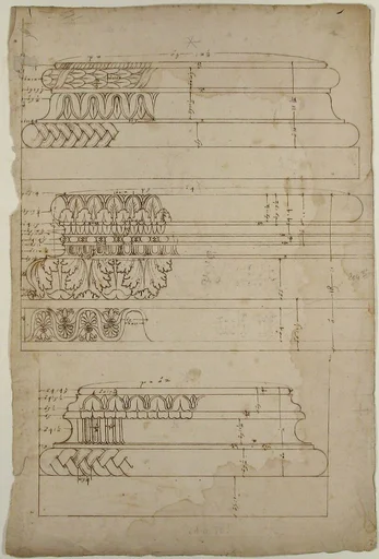 Unidentified, Composite base, elevation; Temple of Concordia, Composite base, elevation; Unidentified, Composite base, elevation (recto) blank (verso)