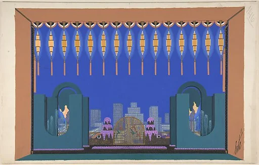 Design for Stage Set, City Skyline Seen Beyond Terrace, for "Manhattan Mary," Majestic Theater, New York