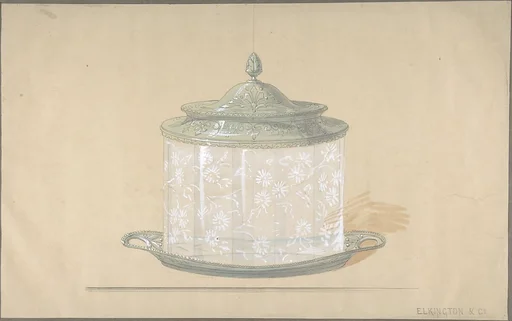 Design for a Glass Box with a Silver Base and Cover