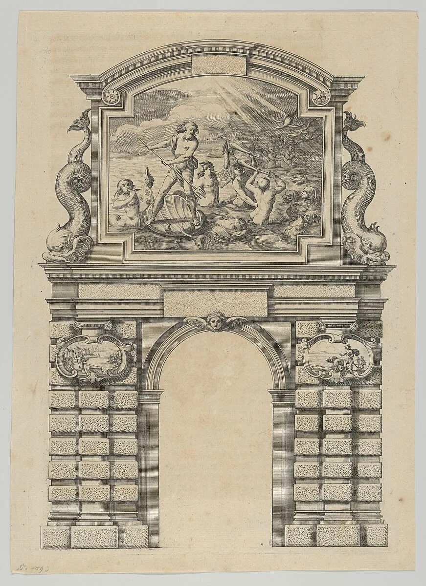 Triumphal arch, from 'Éloges et discours sur la triomphante réception du Roy en sa ville de Paris ...' by Jean-Baptiste de Machault — Abraham Bosse|Jean-Baptiste de Machault|Pierre Firens I|Melchior Tavernier