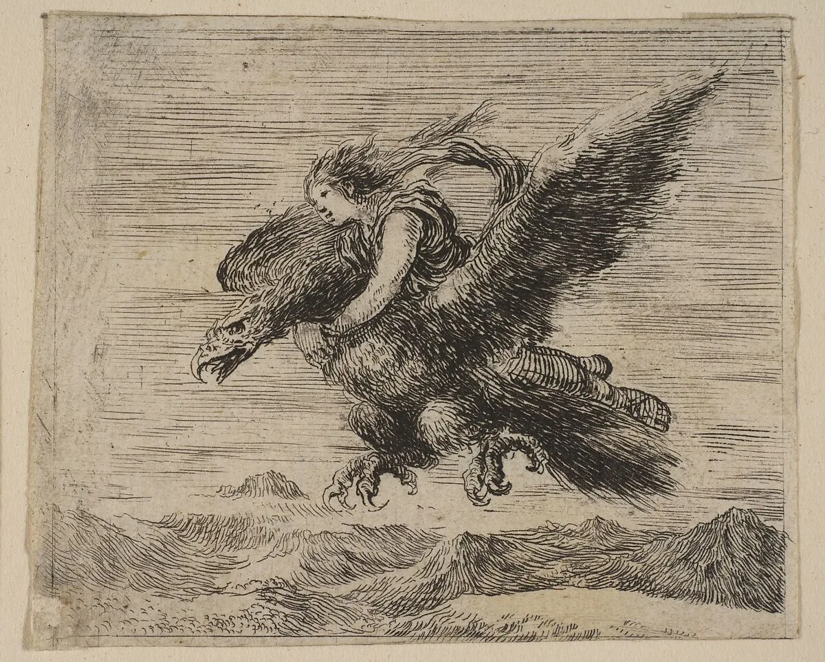 Jupiter and Ganymede, from 'Game of Mythology' (Jeu de la Mythologie) — Stefano della Bella|Jean Desmarets de Saint-Sorlin|Henri Le Gras|Louis XIV, King of France|Cardinal Jules Mazarin