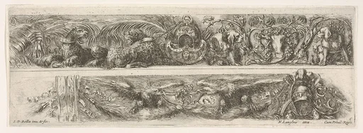Two Designs for Friezes or Consoles characterized by Armorial Trophies, Plate 6 from: 'Decorative friezes and foliage' (Ornamenti di fregi e fogliami)