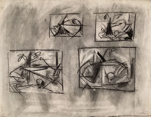 Untitled (four thumbnail still-life sketches)