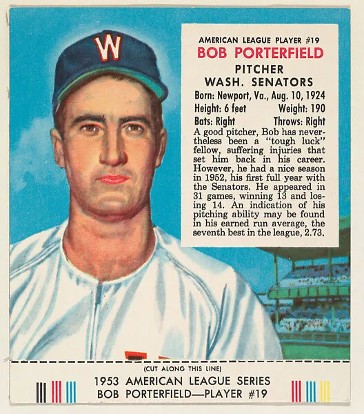 Bob Porterfield, from the Red Man All-Star Team series (T233), issued by Red Man Chewing Tobacco — Red Man Chewing Tobacco