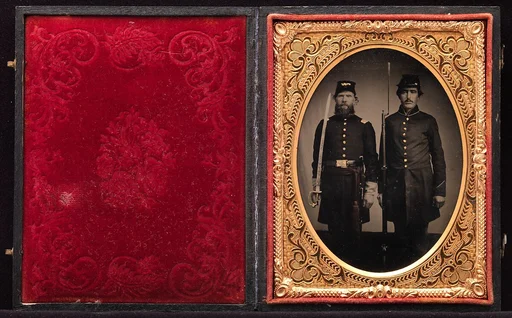[Union Officer and Private, Standing at Attention, with Sword and Rifle with Fixed Bayonet]