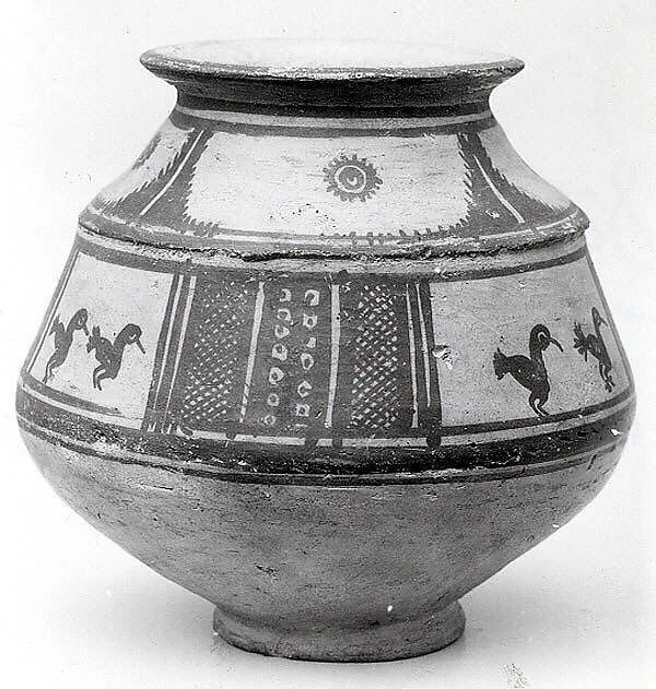Jar with paired birds in panels — Unknown
