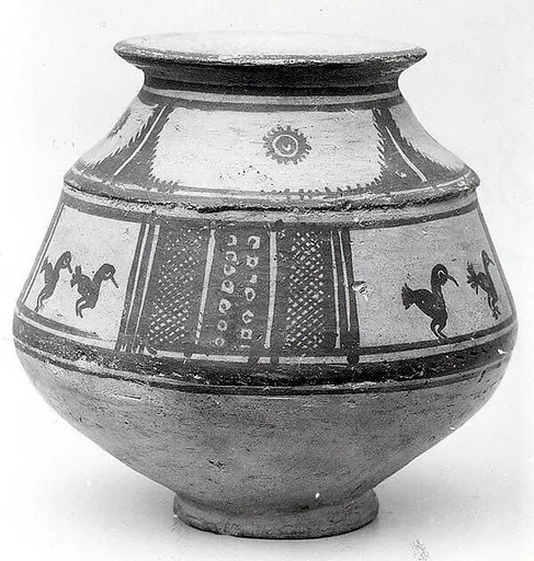 Jar with paired birds in panels