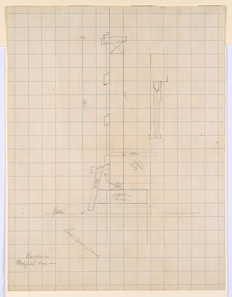 Section of Residence and Modified Base, Little House, Wayzata, Minnesota. Verso- Elevation, plan, and two sections through a fireplace — Frank Lloyd Wright
