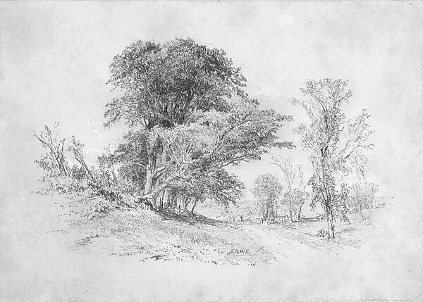 Wooded Country Lane with Figure in Distance (from Cropsey Album) — John Henry Hill