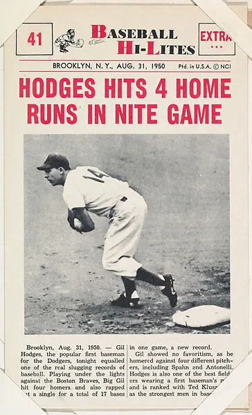 Gil Hodges #41 from Nu-Card Baseball Hi-Lites series (W460) — Nu-Card, Inc.