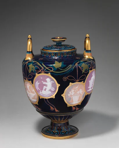 "Pompeian" vase with cover (one of a pair)