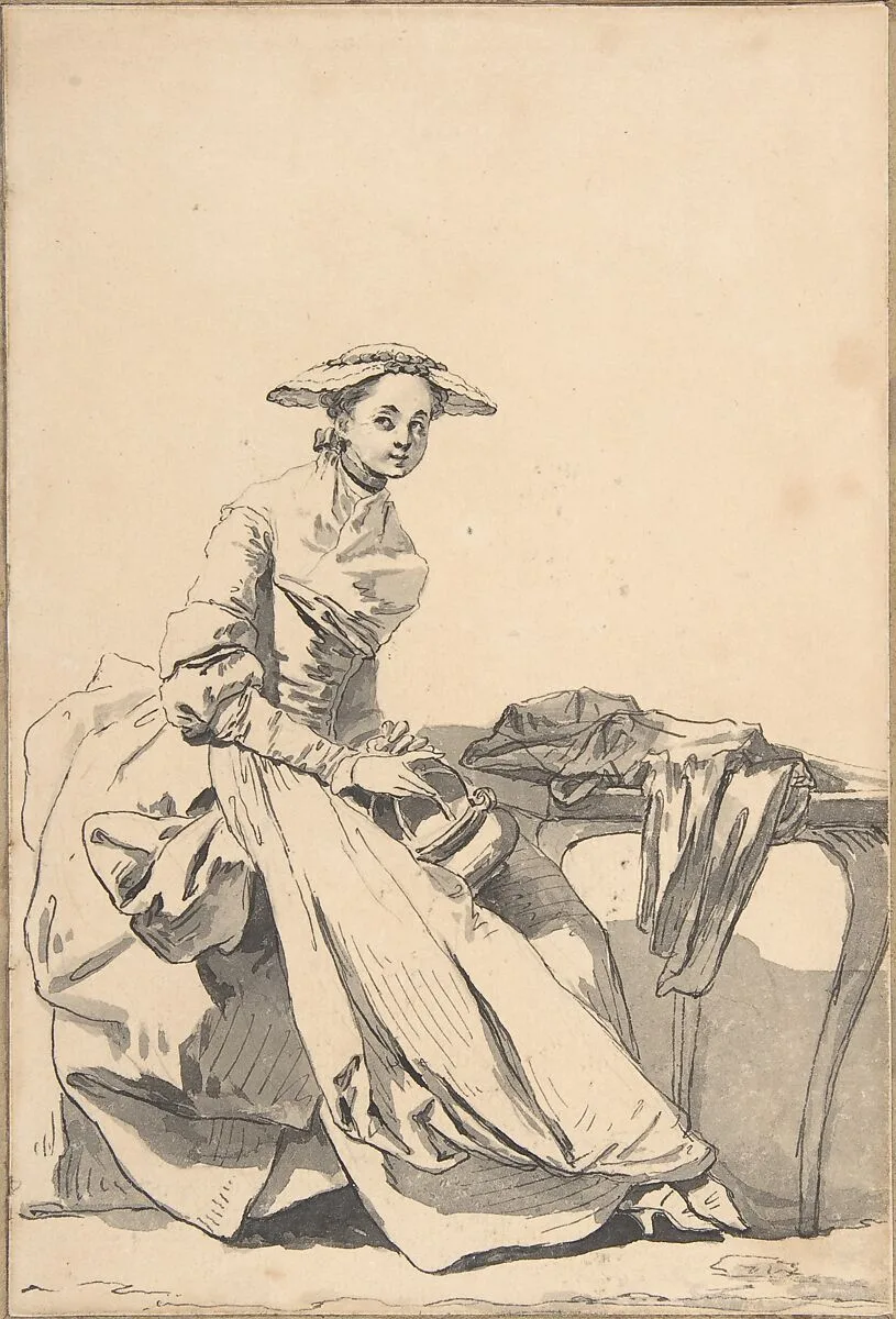 Florentine Woman Wearing a Butterfly Cap and Holding a Hand Warmer — Jean-Baptiste Greuze