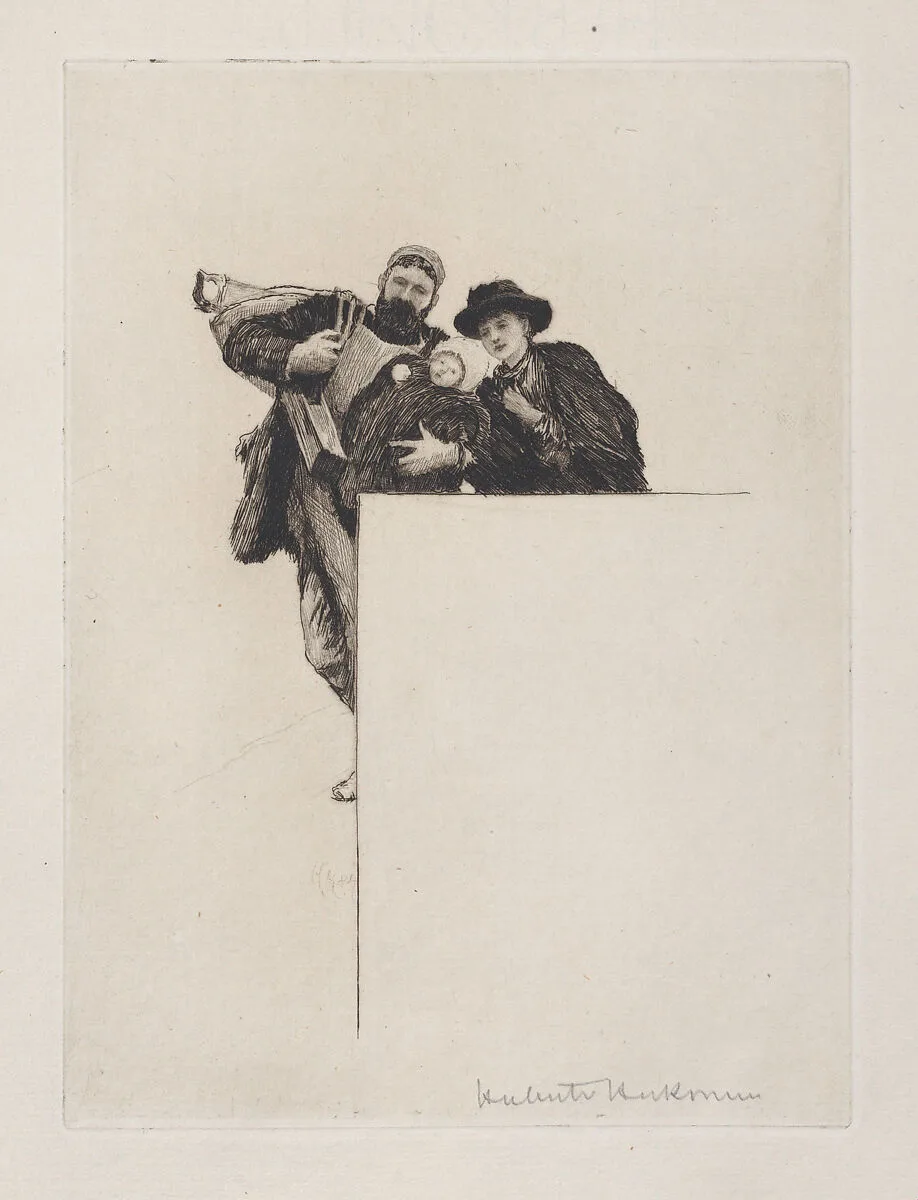 Invitation with vignette from "The First Born" (without text) — Sir Hubert von Herkomer