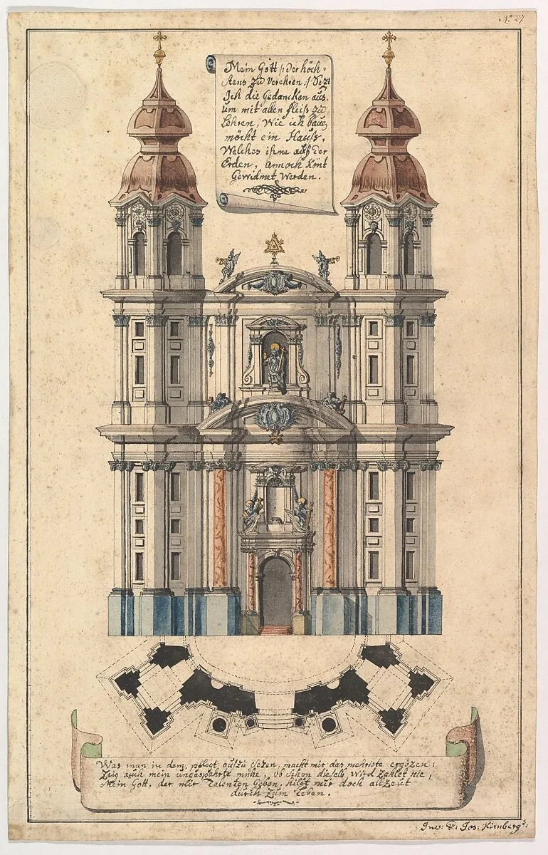 Baroque Church Façade with Obliquely Placed Towers — Joseph Kirnberger
