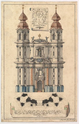 Baroque Church Façade with Obliquely Placed Towers