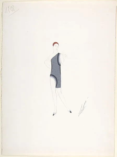 Design for Lingerie in Gray with Shaded Black to White Ruffling for "Manhattan Mary," Majestic Theater, New York — Erté (Romain de Tirtoff)