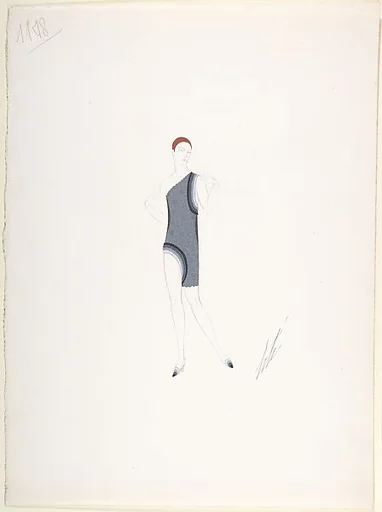 Design for Lingerie in Gray with Shaded Black to White Ruffling for "Manhattan Mary," Majestic Theater, New York