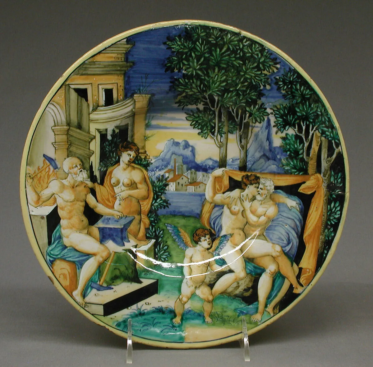 Plate depicting scene of Vulcan, Venus and Mars — Fra Xanto Avelli da Rovigo|Perino del Vaga (Pietro Buonaccorsi)|Giovanni Jacopo Caraglio