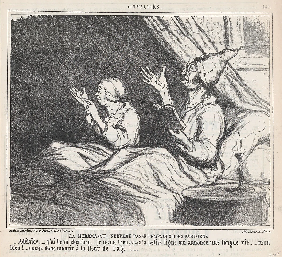 Palmistry, New Parisian Pastime, from 'News of the Day,' published in Le Charivari, February 1, 1860 — Aaron Martinet|Honoré Daumier|Destouches