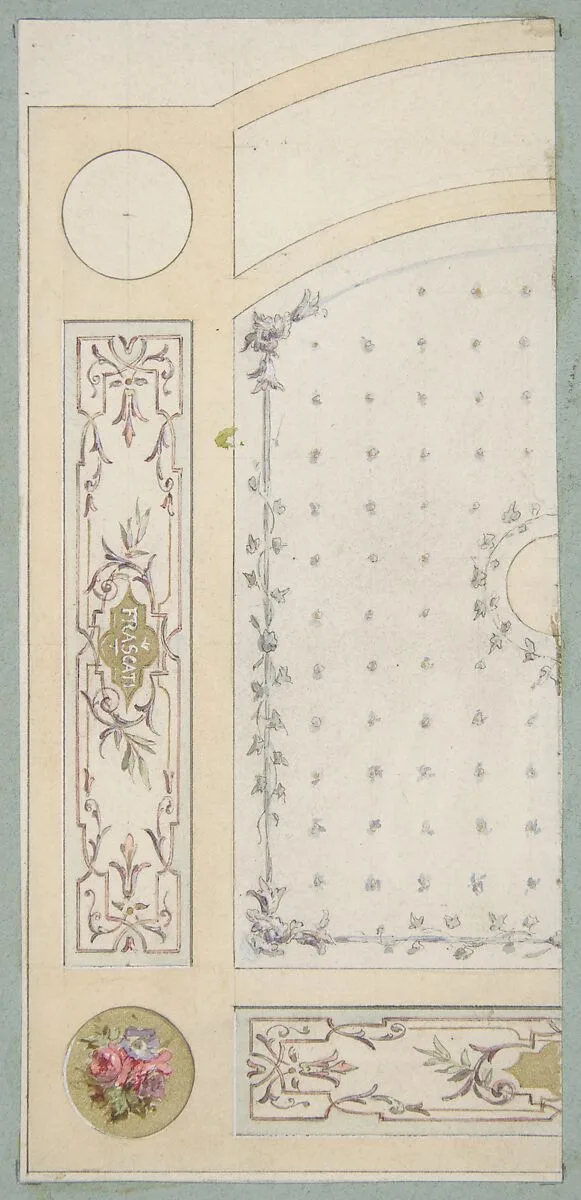 Design for painted decoration of wall or ceiling panels, including the word "Frascati" — Jules-Edmond-Charles Lachaise|Eugène-Pierre Gourdet