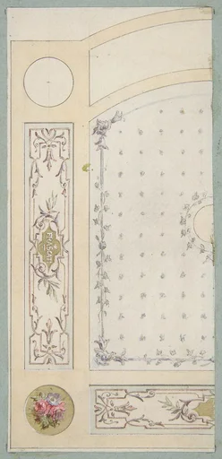 Design for painted decoration of wall or ceiling panels, including the word "Frascati"