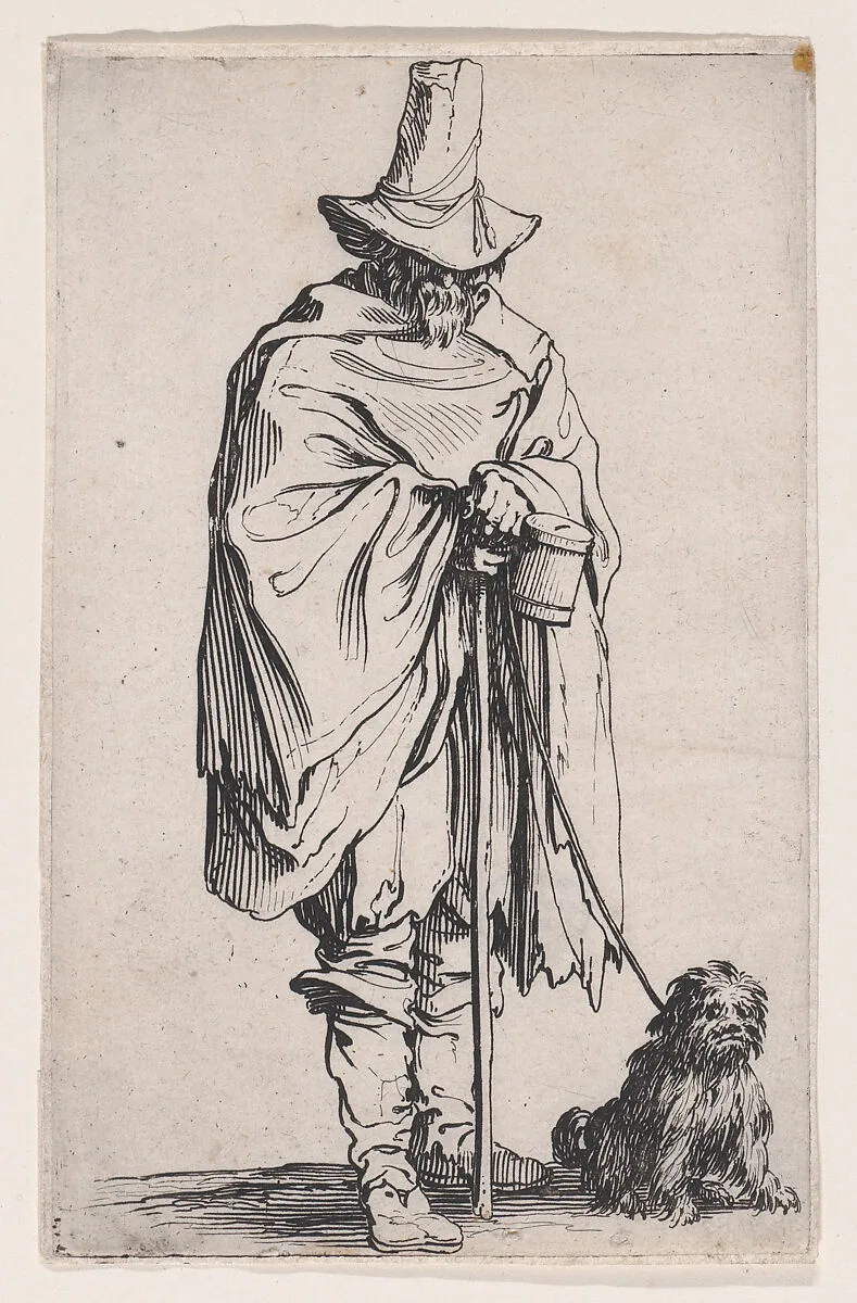 L'Aveugle et son Chien (The Beggar and his Dog), from Les Gueux suite appelée aussi Les Mendiants, Les Baroni, ou Les Barons (The Beggars, also called the Barons) — Jacques Callot