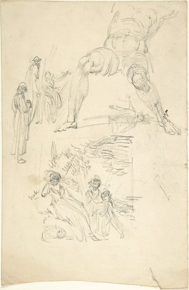 Sketchbook Page: Figures and Sculpture — Anonymous, British, 19th century