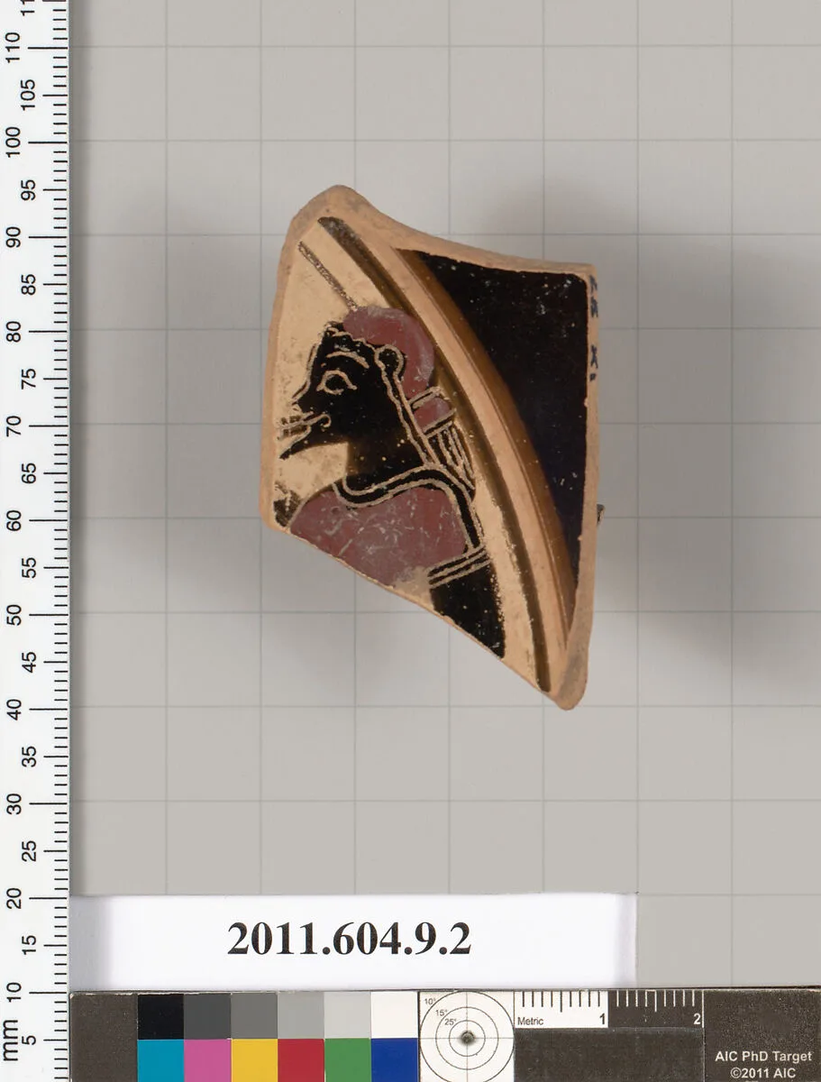 Terracotta fragment of a kylix (drinking cup) — Rider Painter