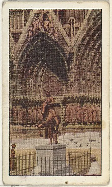 Card No. 98, Historic Cathedral at Rheims Laid in Ruins by German Siege Guns, from the World War I Scenes series (T121) issued by Sweet Caporal Cigarettes — Underwood & Underwood|American Tobacco Company