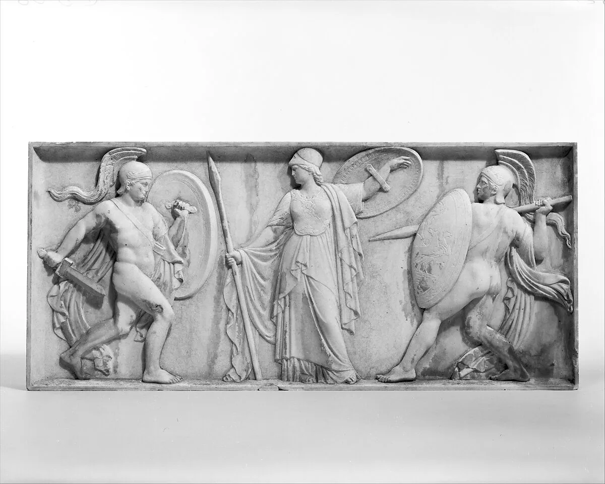 Achilles about to kill Hector, Pallas Athena between them — Giovanni Maria Benzoni