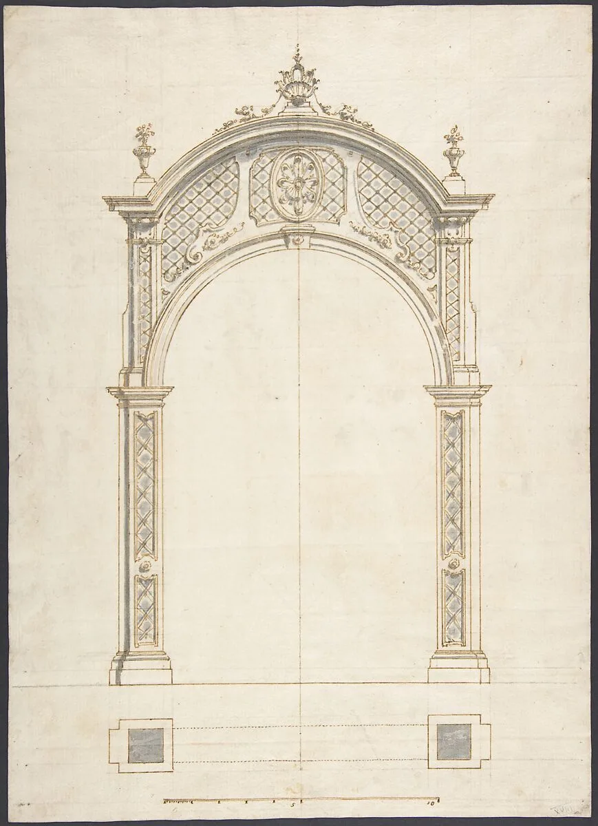 Plan and elevation of a rococo arch — Anonymous, German