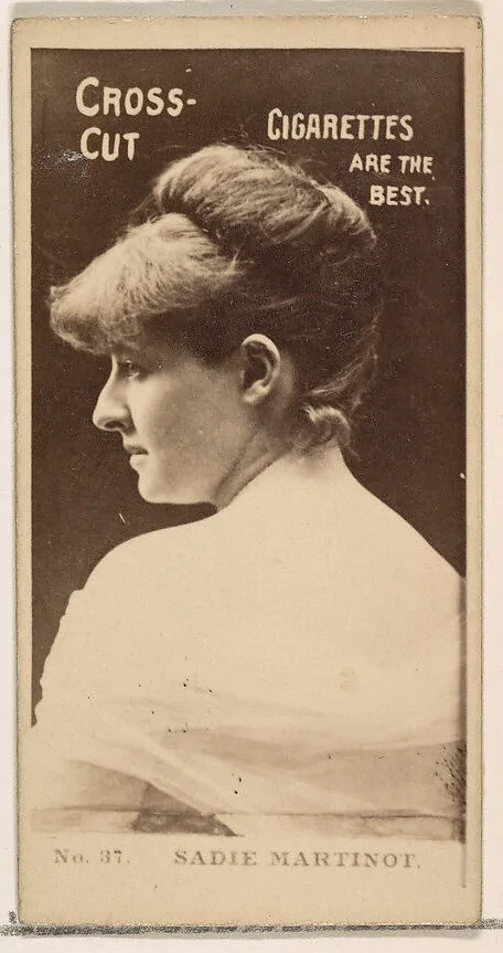 Card Number 37, Miss Sadie Martinot, from the Actors and Actresses series (N145-2) issued by Duke Sons & Co. to promote Cross Cut Cigarettes — W. Duke, Sons & Co.