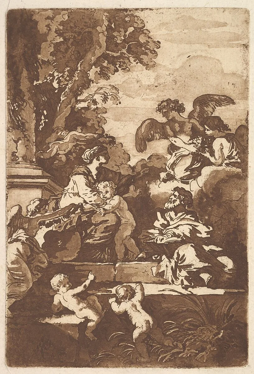The Holy Family with Angels, in an album containing Recueil de Compositions par Lagrenée Le Jeune (Collection of Compositions by Lagrenée the Younger) — Jean Jacques Lagrenée