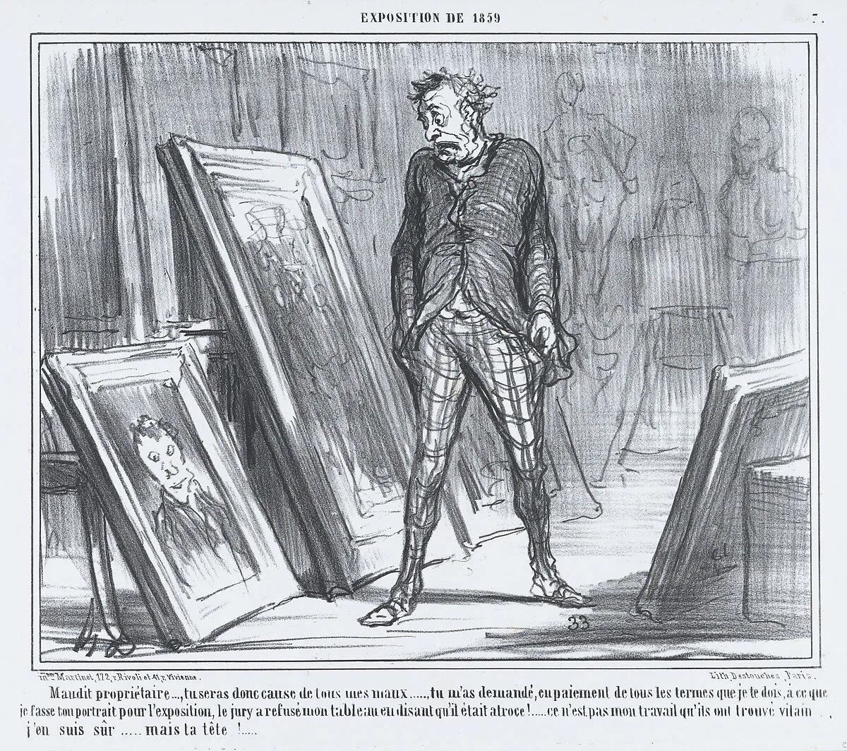 Maudit propriétaire..., tu seras donc cause de tous mes maux..., from L'Exposition de 1859, published in Le Charivari, April 26, 1859 — Aaron Martinet|Honoré Daumier|Destouches