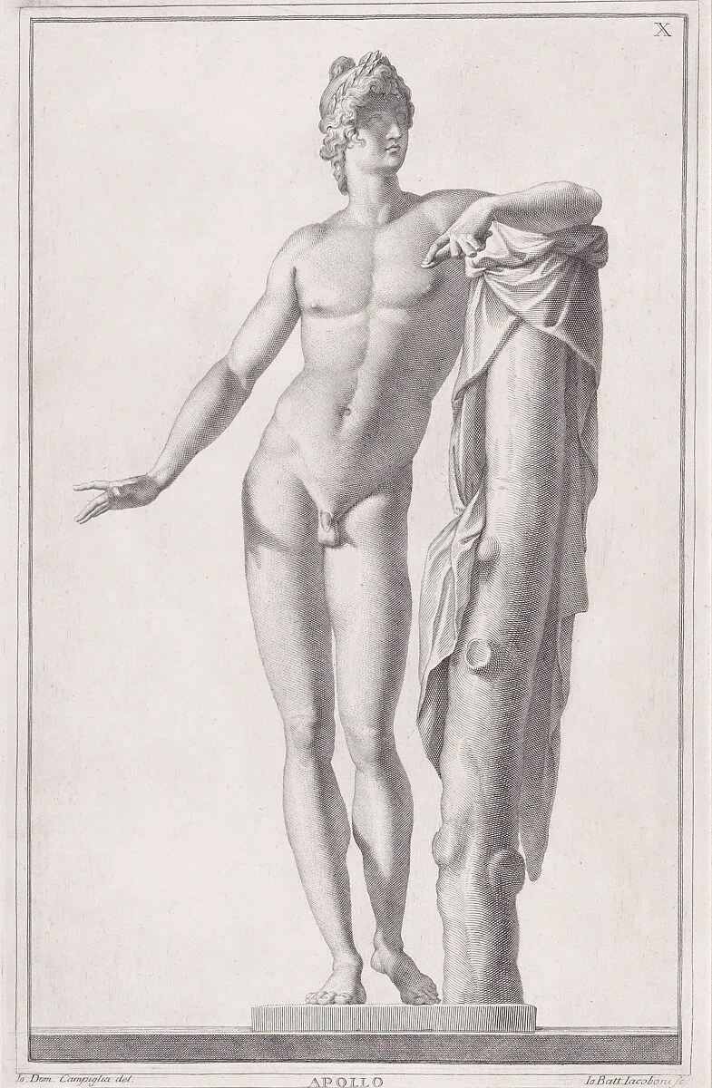 Plate X (10): Apollo, from "Museum Florentinum" (Statuae antiquae dorum et virorum illustrium) — Giovanni Domenico Campiglia|Giovanni Battista Jacoboni