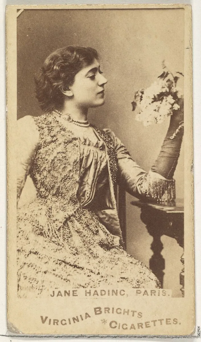 Jane Hading, Paris, from the Actors and Actresses series (N45, Type 1) for Virginia Brights Cigarettes — Allen & Ginter