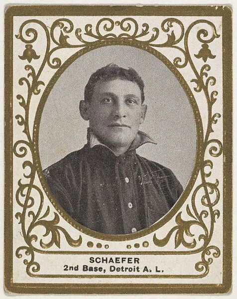 Schaefer, 2nd Base, Detroit, American League, from the Baseball Players (Ramlys) series (T204) issued by the Mentor Company to promote Ramly and T.T.T. Turkish Cigarettes — Mentor Company, Boston|Carl Homer Studios, Boston