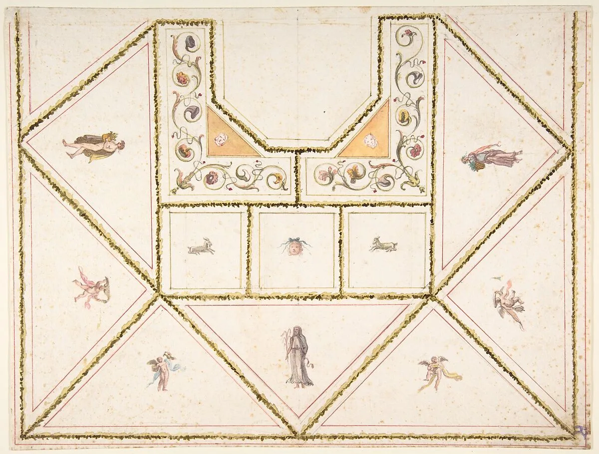 Design for a Ceiling in Pompeian Style — Giovanni Larciani ("Master of the Kress Landscapes")