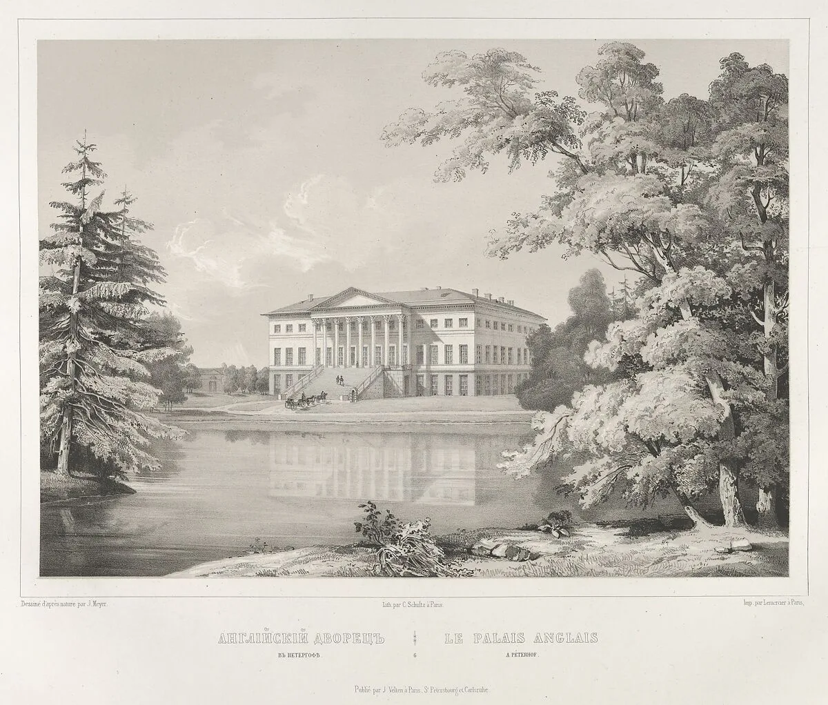 Le Palais Anglais à Peterhof, from the series Vues pittoresques des palais & jardins impériaux aux environs de St. Petersbourg — J. Meyer|C. Schultz|Lemercier|J. Velten