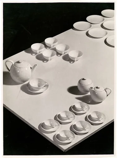[Ladislav Sutnar China: Tea Service Arranged on Table, Viewed from Above]
