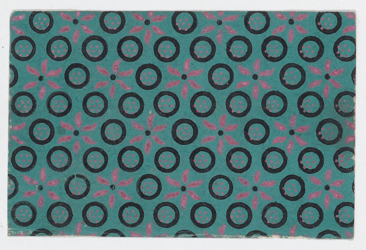 Sheet with pattern of flowers and circles — Anonymous