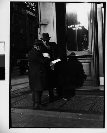[Two Men in Front of a Bank, New York City]