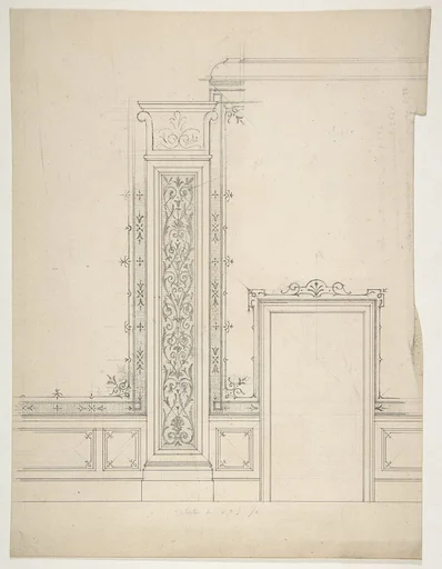 Elevation of a room with designs for the decoration of walls and wainscot