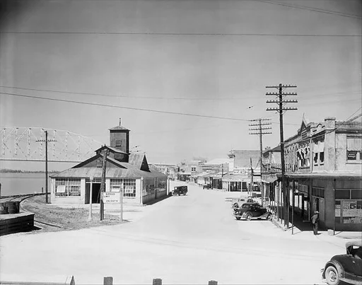 [Main Street, From Across Railroad Tracks, Morgan City, Louisiana]