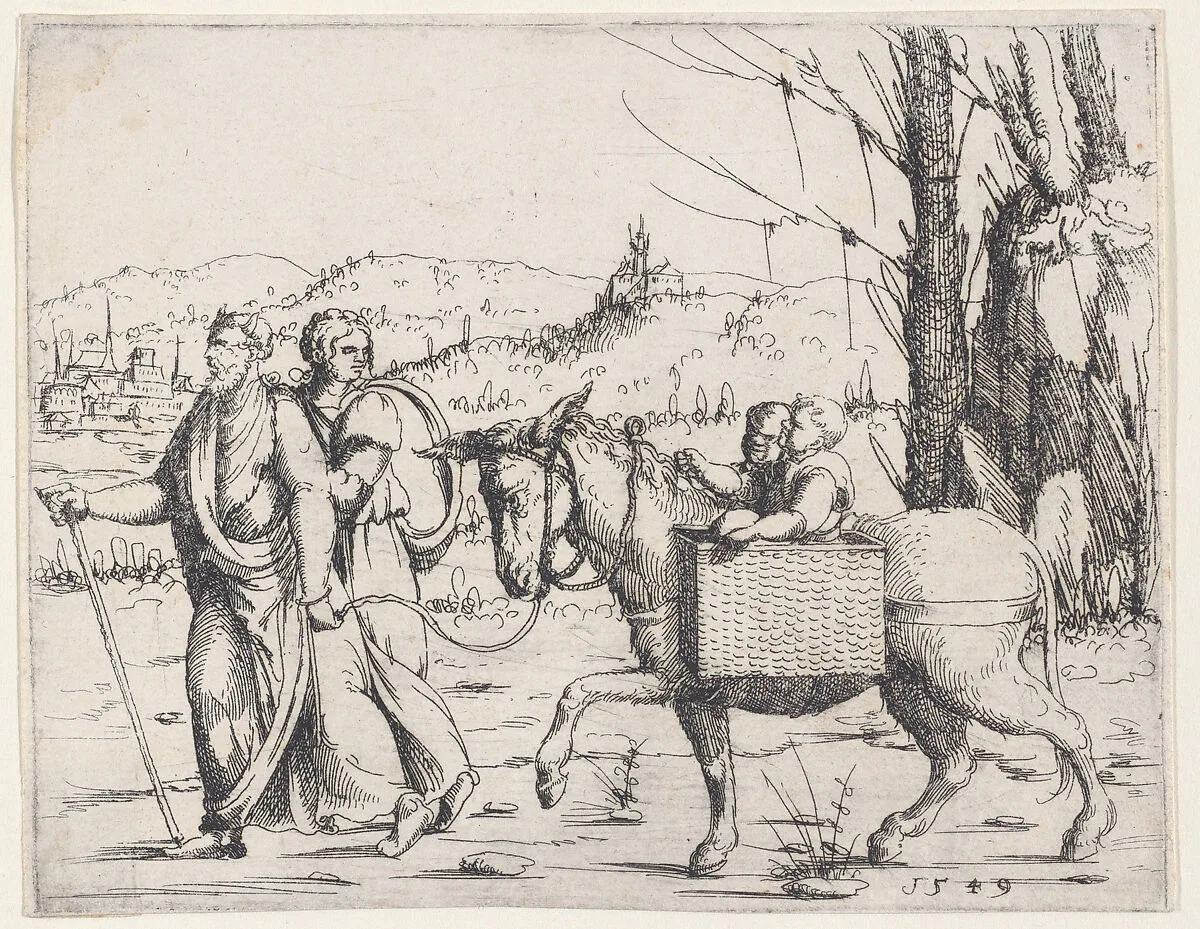 Moses and Zipporah Returning to Egypt, from Old and New Testaments — Augustin Hirschvogel
